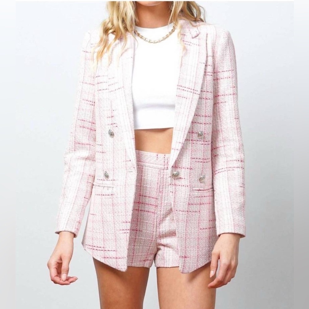 CENTRAL PARK WEST silvie tweed double breasted blazer in pink Large
